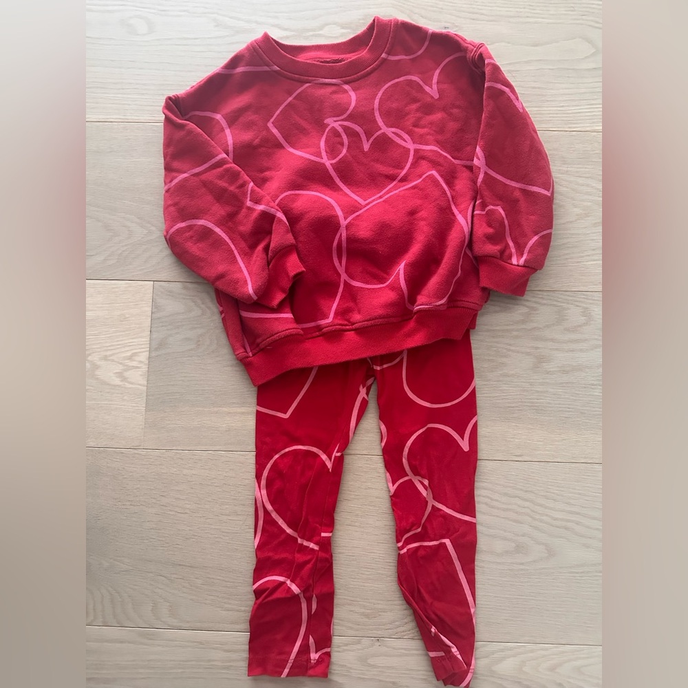 Gap red pink heart sweatshirt with matching leggings